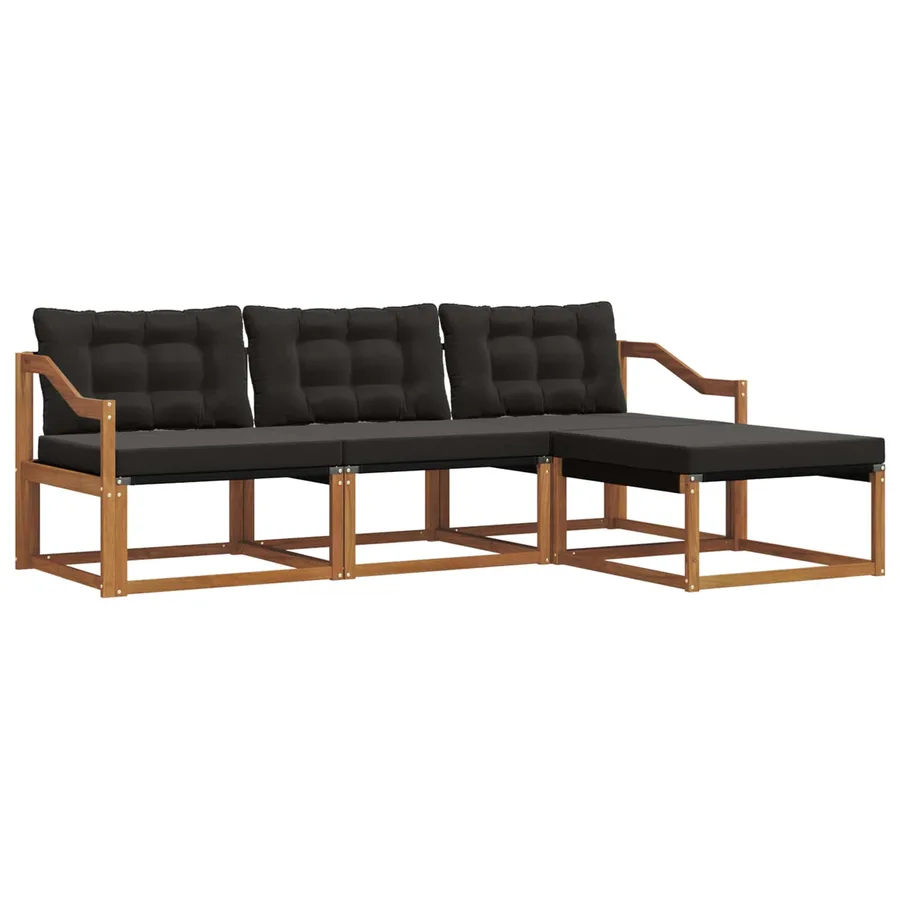 Ensemble de canapés d'extérieur 4 pcs Naturel et Noir - 2