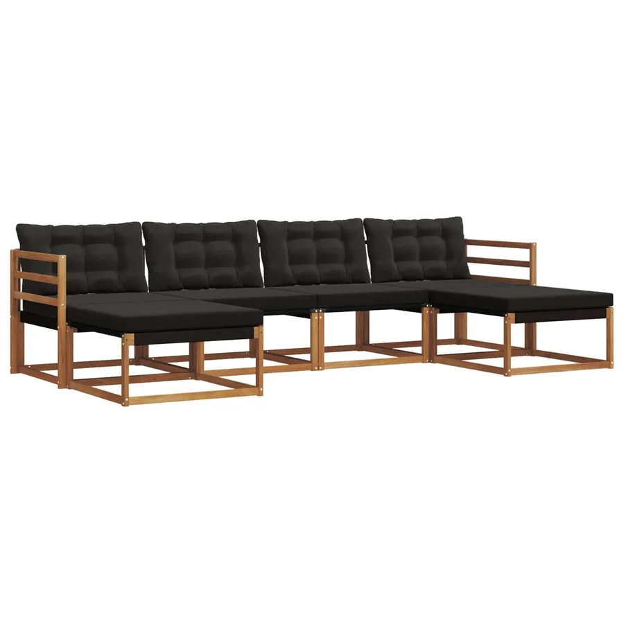 Ensemble de canapés d'extérieur 6 pcs Naturel et Noir - 2