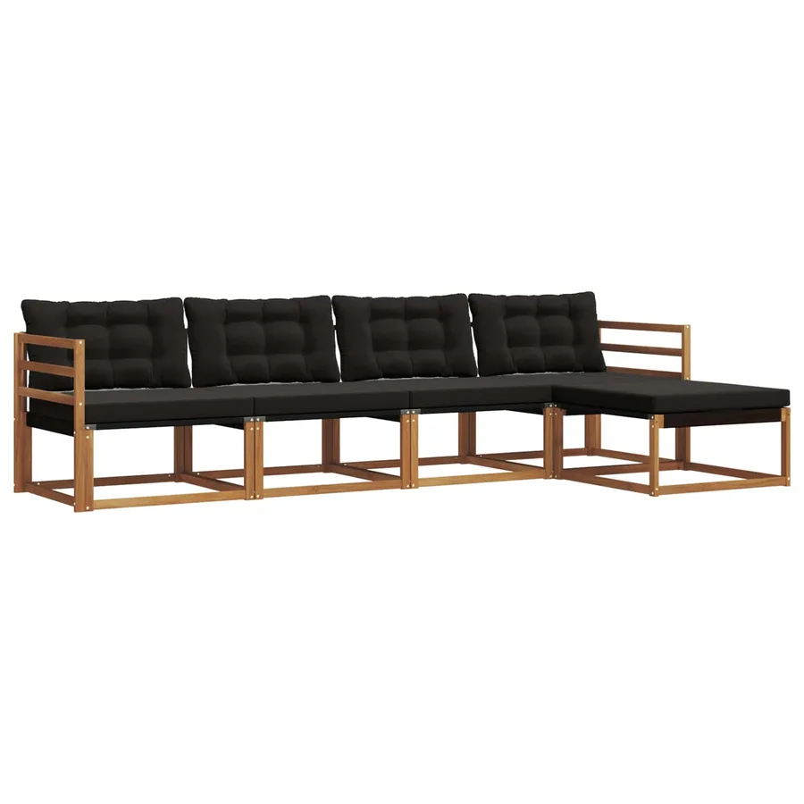 Ensemble de canapés d'extérieur 5 pcs Naturel et Noir - 2