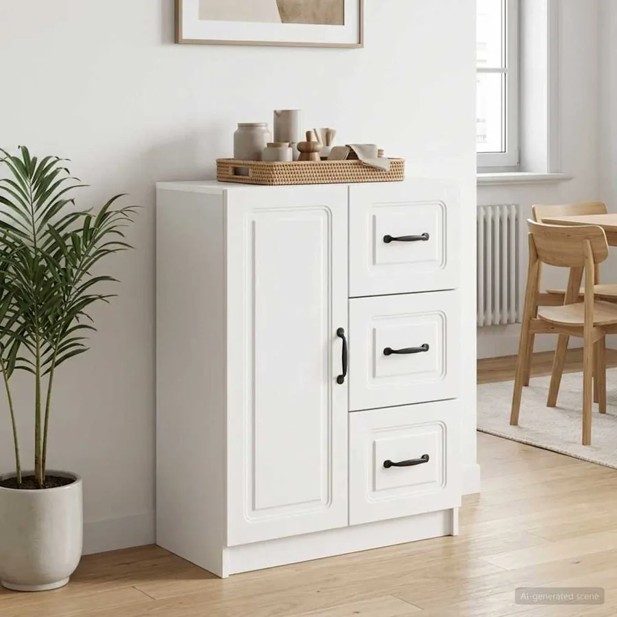 Buffet Blanc brillant 66 x 34,5 x 87 cm Bois d'ingénierie
