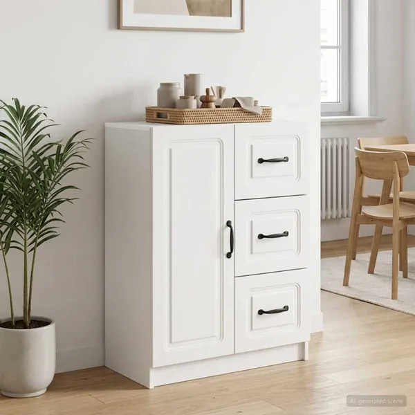Buffet Blanc brillant 66 x 34,5 x 87 cm Bois d'ingénierie