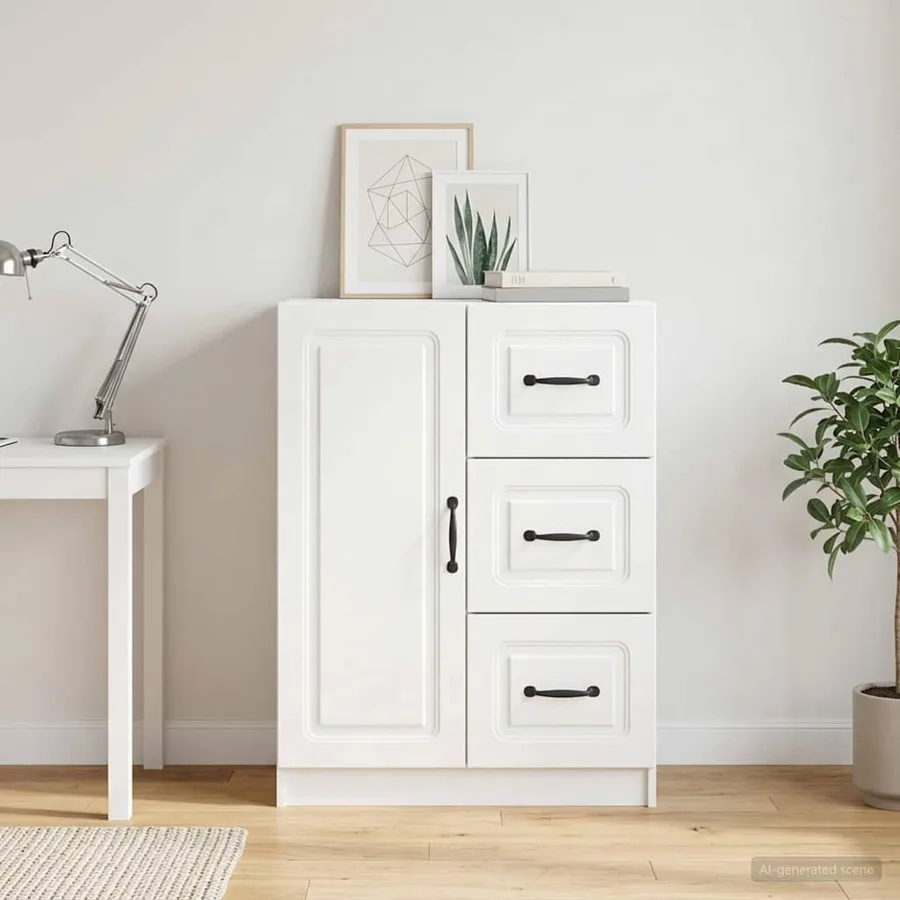 Buffet Blanc brillant 66 x 34,5 x 87 cm Bois d'ingénierie - 4