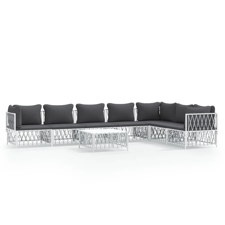 Salon de jardin 8 pcs avec coussins blanc acier - 2