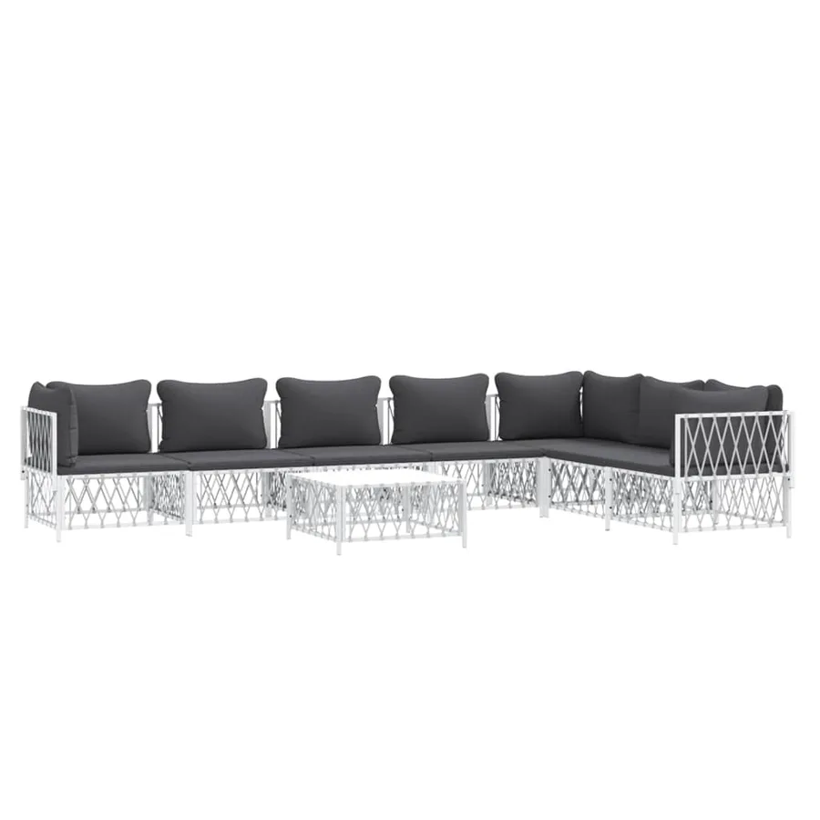 Salon de jardin 8 pcs avec coussins blanc acier - 3