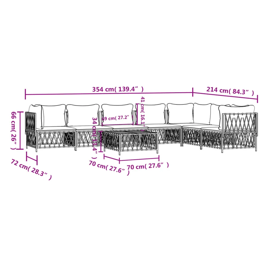 Salon de jardin 8 pcs avec coussins blanc acier - 9