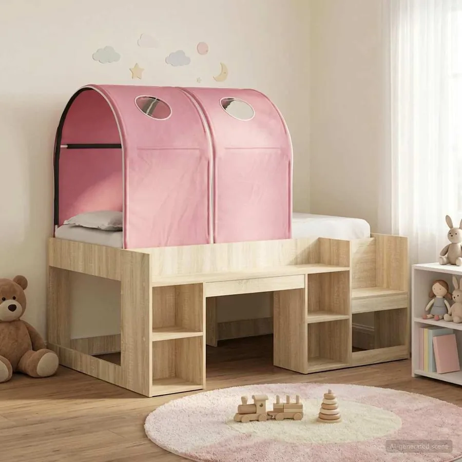 Lit avec Tunnel 3 pc Chêne Sonoma et rose Bois d'ingénierie