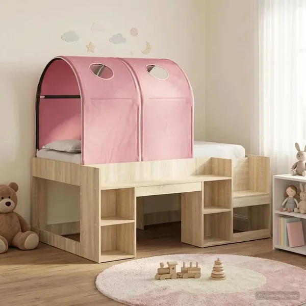 Lit avec Tunnel 3 pc Chêne Sonoma et rose Bois d'ingénierie