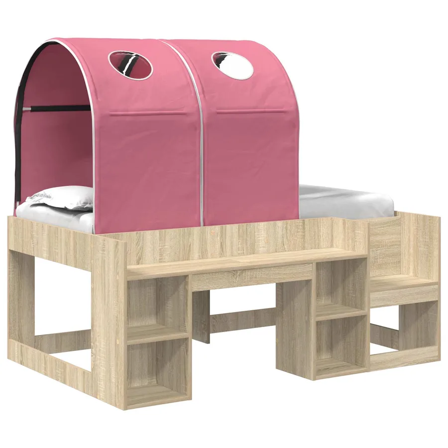Lit avec Tunnel 3 pc Chêne Sonoma et rose Bois d'ingénierie - 2