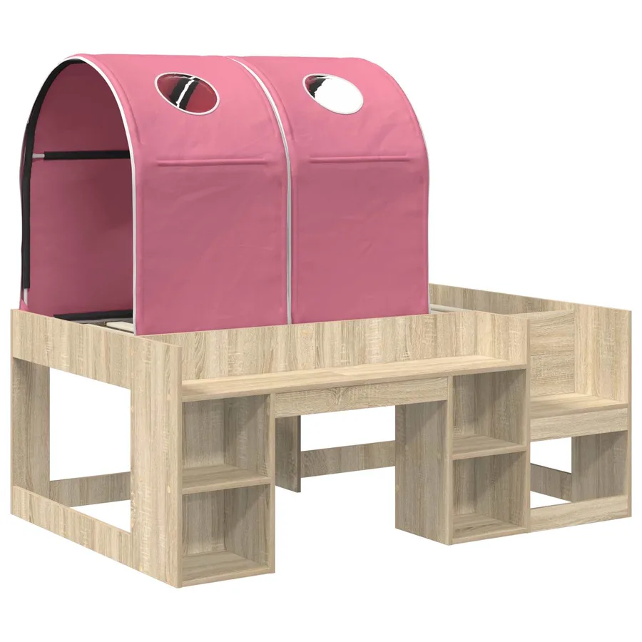 Lit avec Tunnel 3 pc Chêne Sonoma et rose Bois d'ingénierie - 3