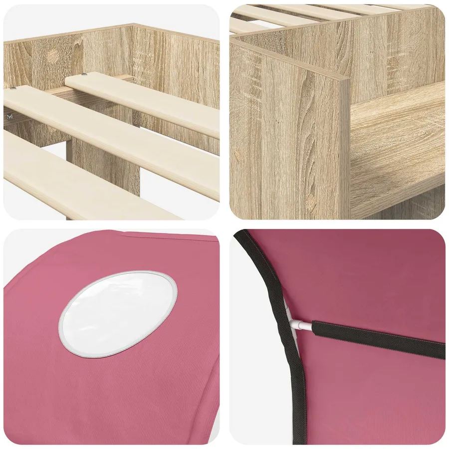 Lit avec Tunnel 3 pc Chêne Sonoma et rose Bois d'ingénierie - 9