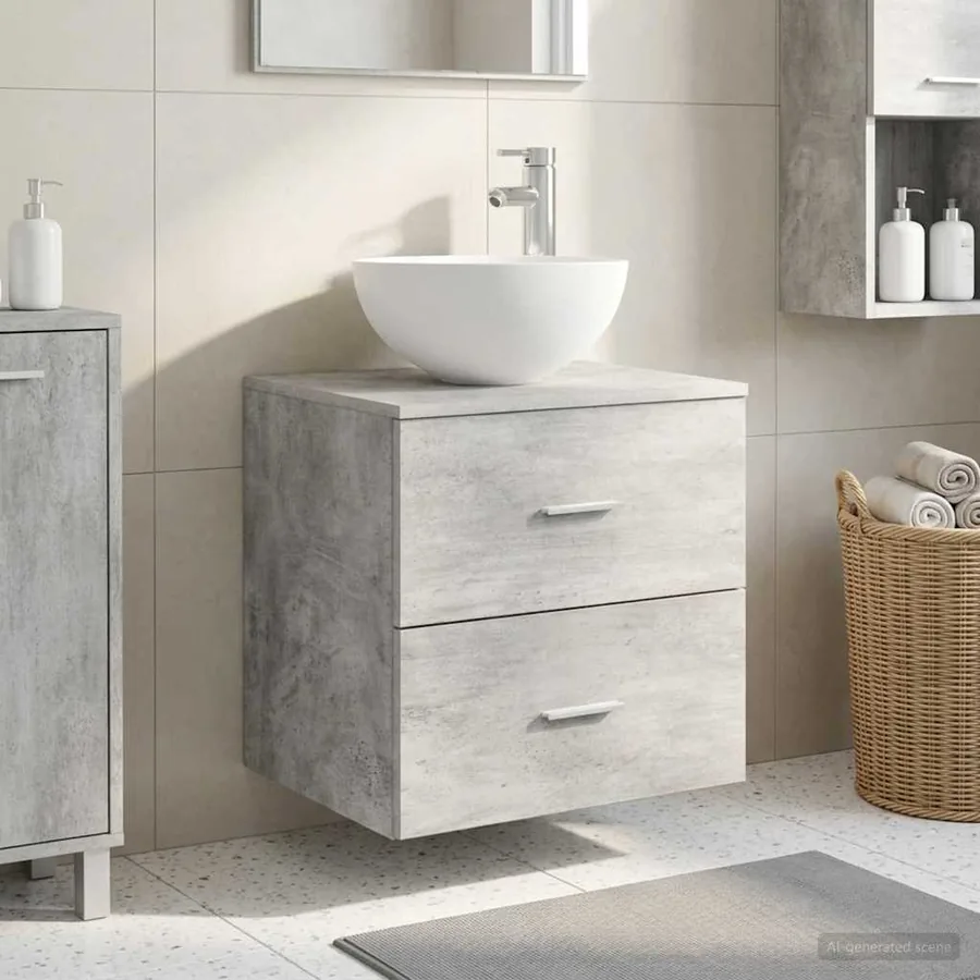 Meuble lavabo mural Gris béton 49,5 x 35 x 63 cm