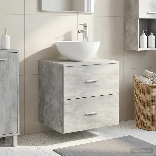 Meuble lavabo mural Gris béton 49,5 x 35 x 63 cm