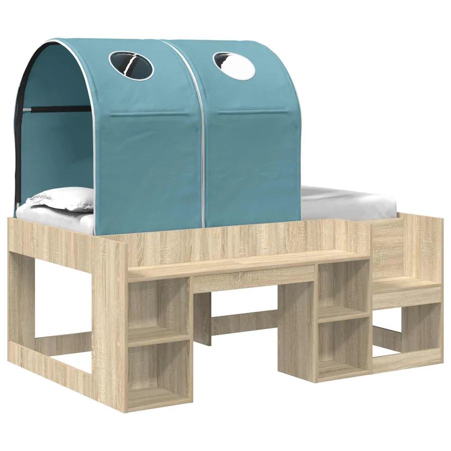 Lit avec Tunnel avec étagère 3 pc Chêne Sonoma et bleu clair - 2