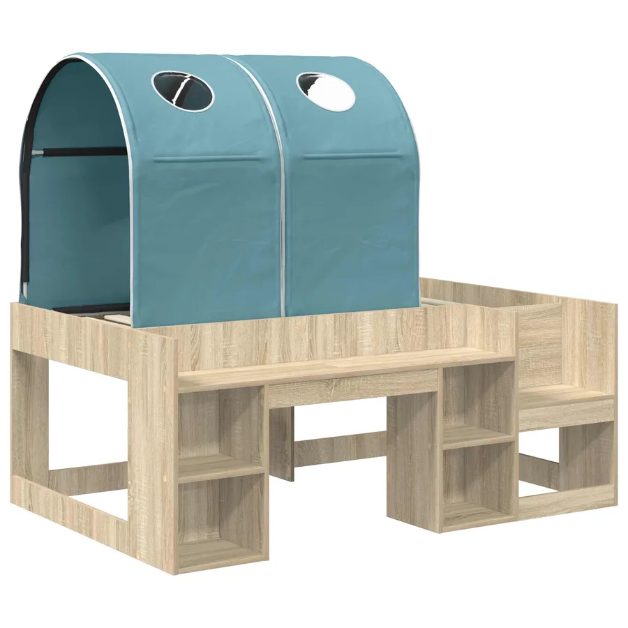 Lit avec Tunnel avec étagère 3 pc Chêne Sonoma et bleu clair - 3