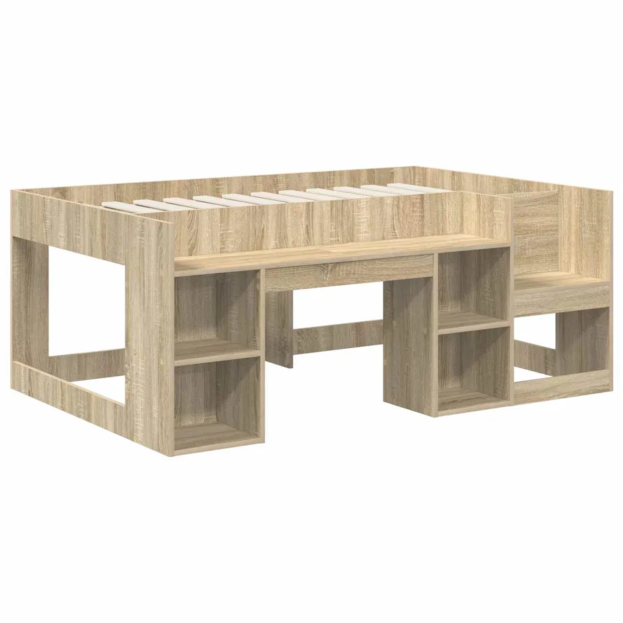 Lit avec Tunnel avec étagère 3 pc Chêne Sonoma et bleu clair - 4