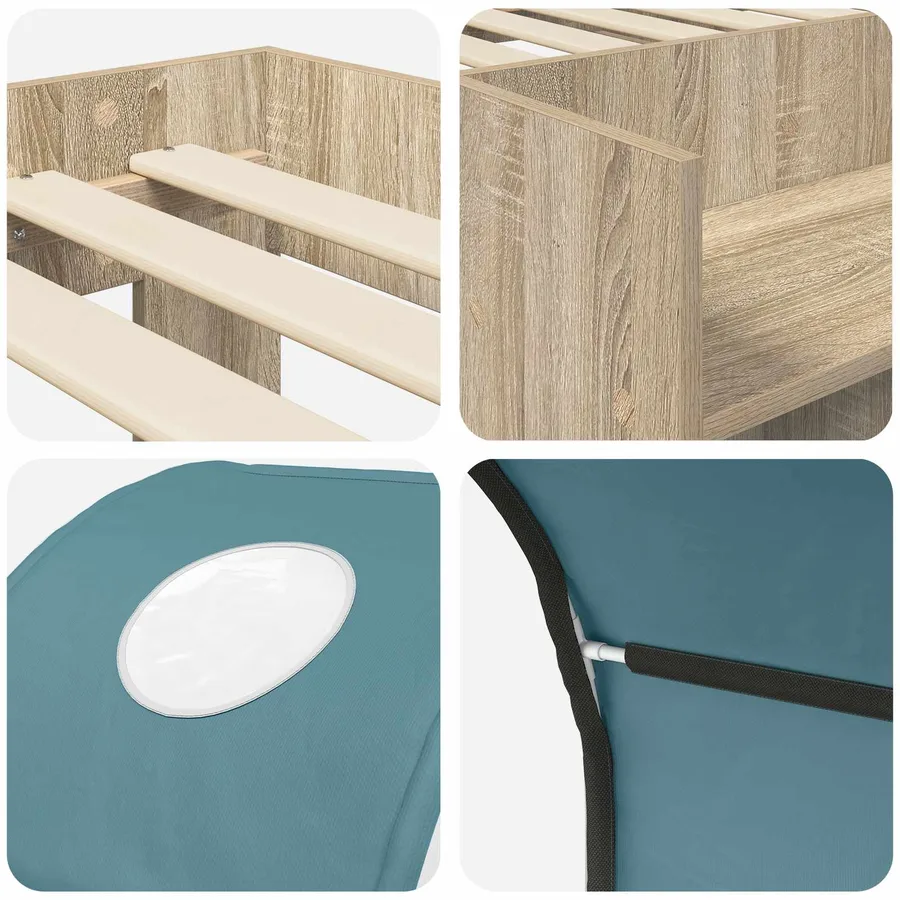 Lit avec Tunnel avec étagère 3 pc Chêne Sonoma et bleu clair - 9