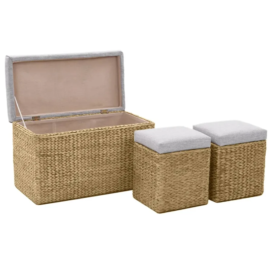 Banc avec 2 poufs Jacinthe d'eau Gris - 3