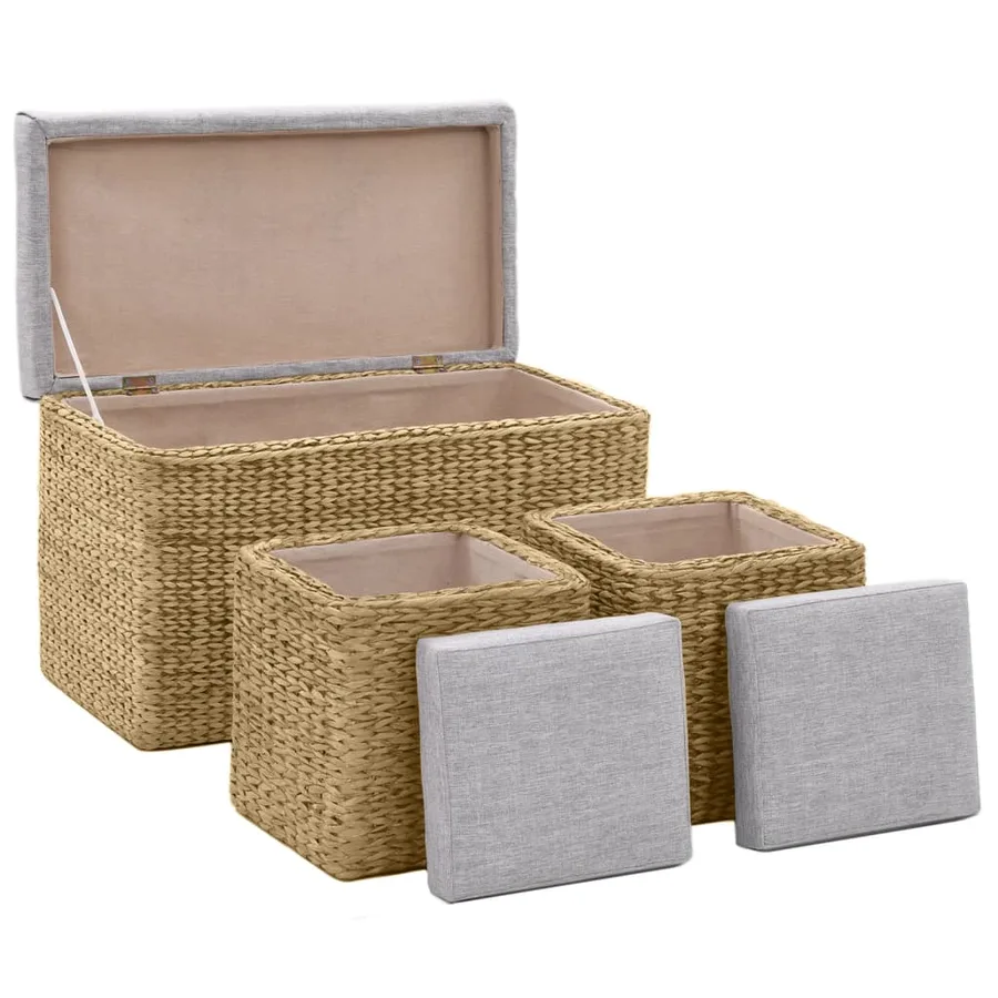 Banc avec 2 poufs Jacinthe d'eau Gris - 4