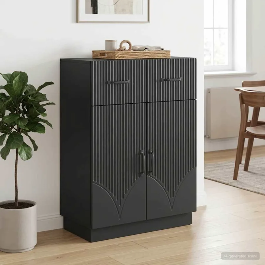 Buffet avec tiroir Noir 66 x 34,5 x 87 cm Bois d'ingénierie - 4