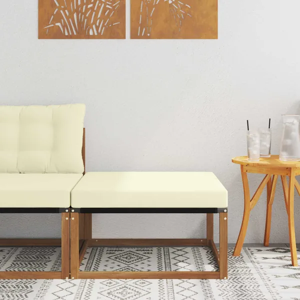 Pouf d'Extérieur Bois d'acacia massif et Textilène Naturel