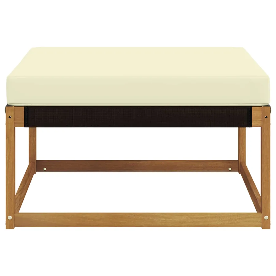 Pouf d'Extérieur Bois d'acacia massif et Textilène Naturel - 5