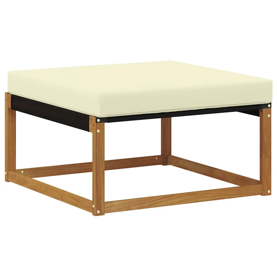Pouf d'Extérieur Bois d'acacia massif et Textilène Naturel - 6