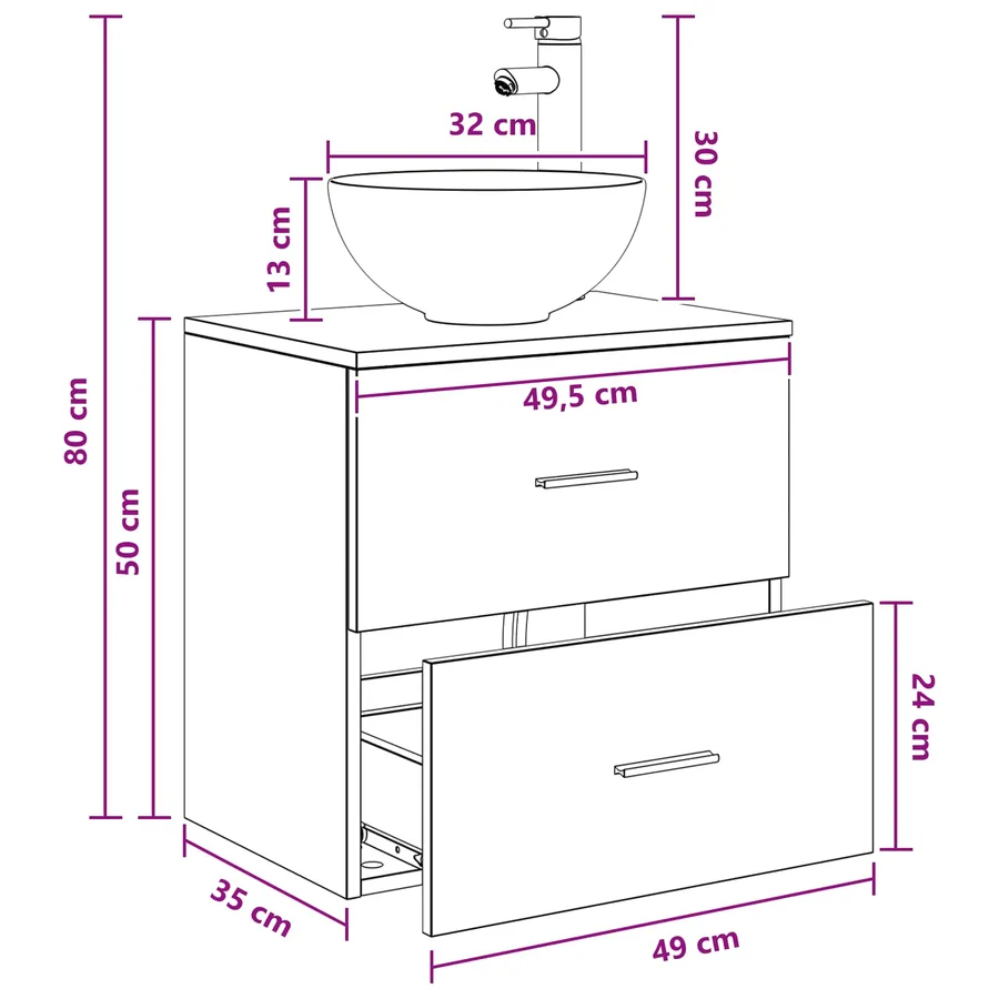 Meuble lavabo mural Chêne noir 49,5 x 35 x 63 cm - 9