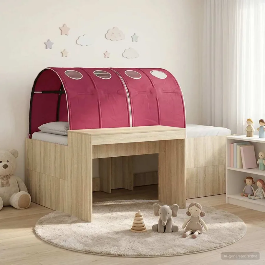 Lit avec Tunnel 3 pc Chêne Artisanal et Rouge Bois d'ingénierie