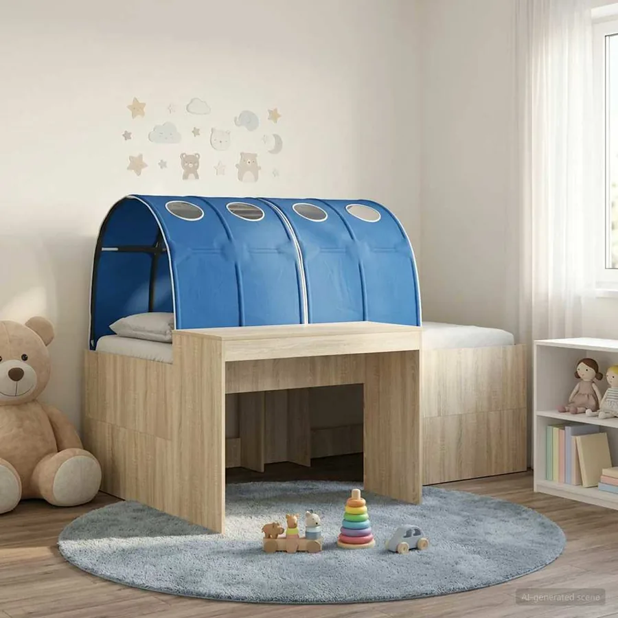 Lit avec Tunnel 3 pc Chêne Artisanal et Bleu Bois d'ingénierie