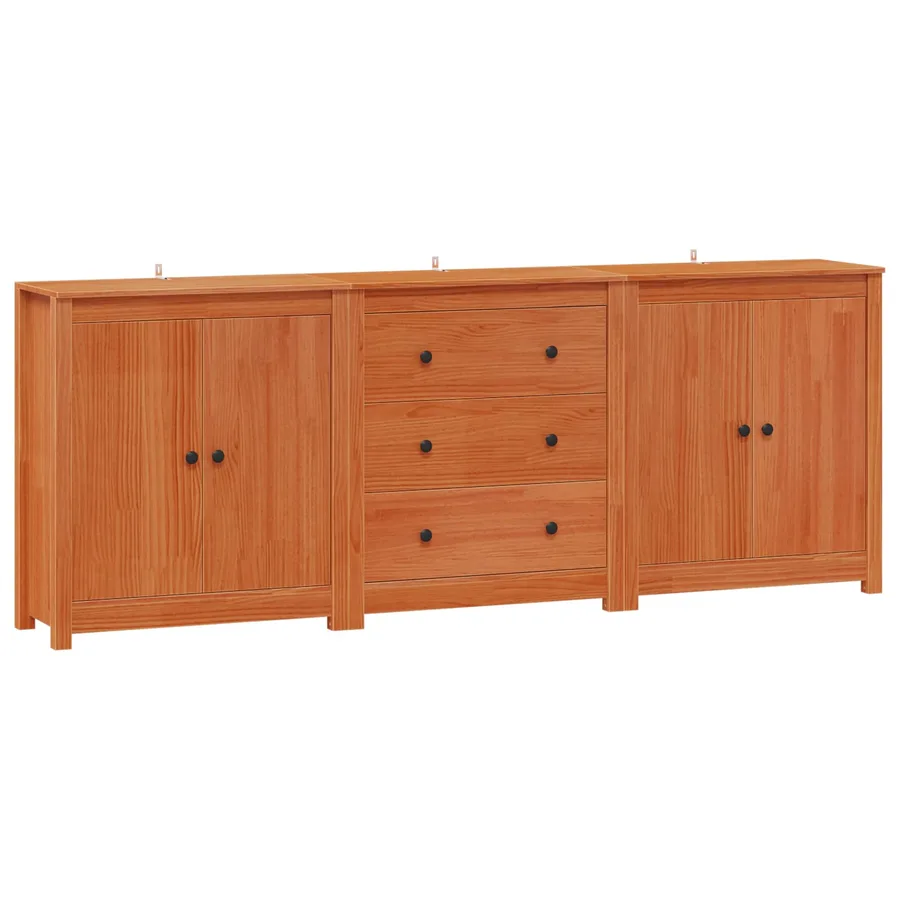Buffet avec tiroir 3 pcs Brun Ciré Pin massif - 2
