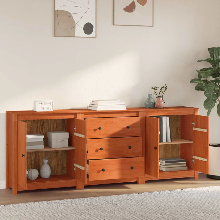 Buffet avec tiroir 3 pcs Brun Ciré Pin massif - 4