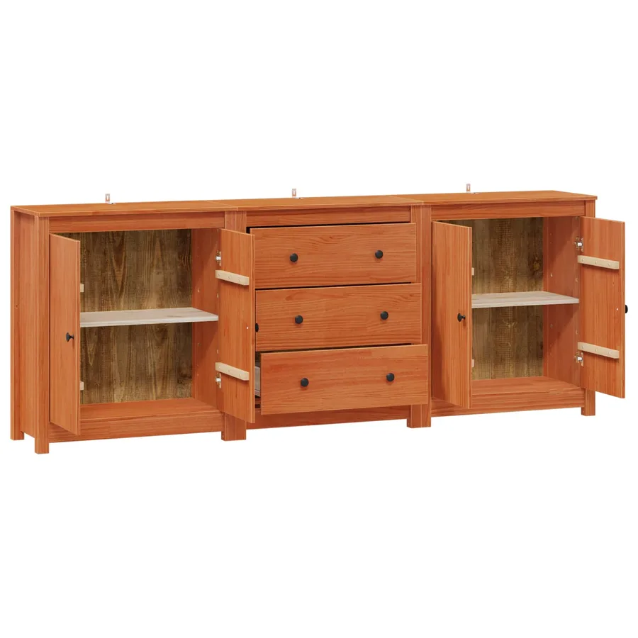 Buffet avec tiroir 3 pcs Brun Ciré Pin massif - 5