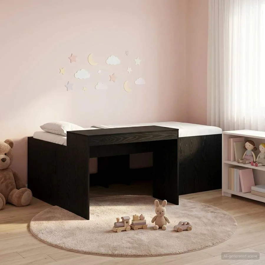 Lit haut pour enfants avec bureau Noir 90 x 200 cm