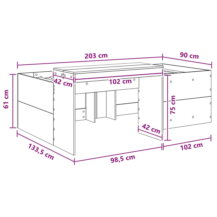 Lit haut pour enfants avec bureau Noir 90 x 200 cm - 9