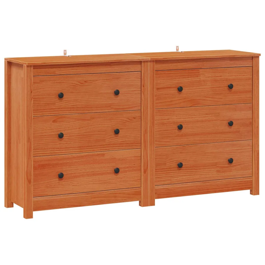 Buffet avec tiroir 2 pcs Brun Ciré 140 x 35 x 80 cm Pin massif - 2