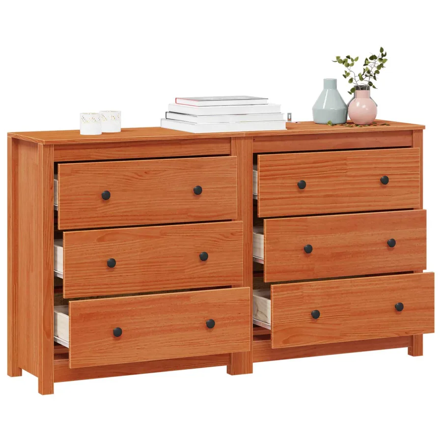 Buffet avec tiroir 2 pcs Brun Ciré 140 x 35 x 80 cm Pin massif - 3