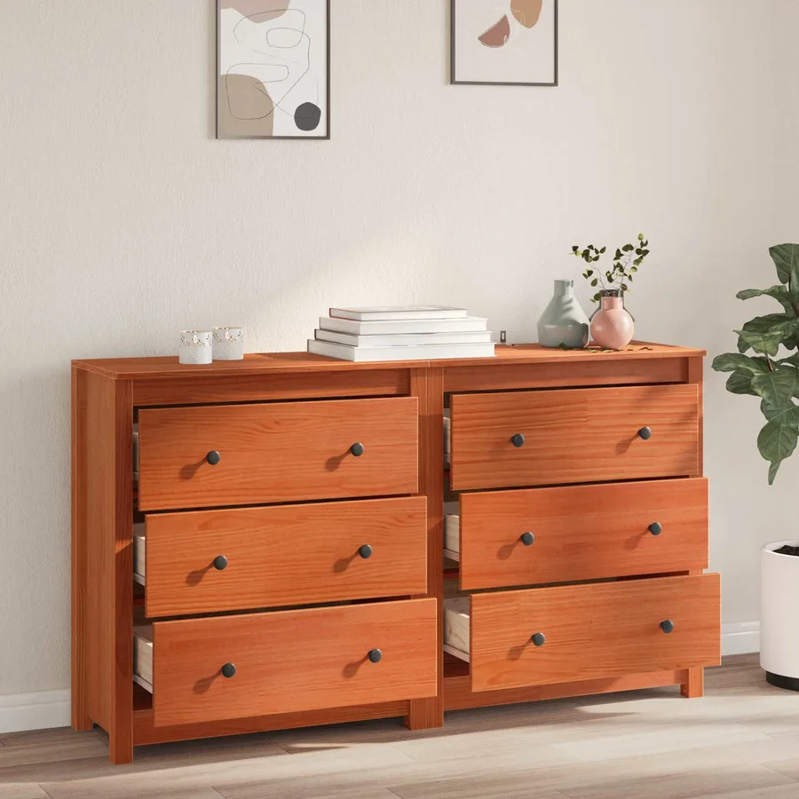 Buffet avec tiroir 2 pcs Brun Ciré 140 x 35 x 80 cm Pin massif - 4