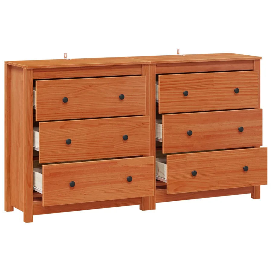 Buffet avec tiroir 2 pcs Brun Ciré 140 x 35 x 80 cm Pin massif - 5