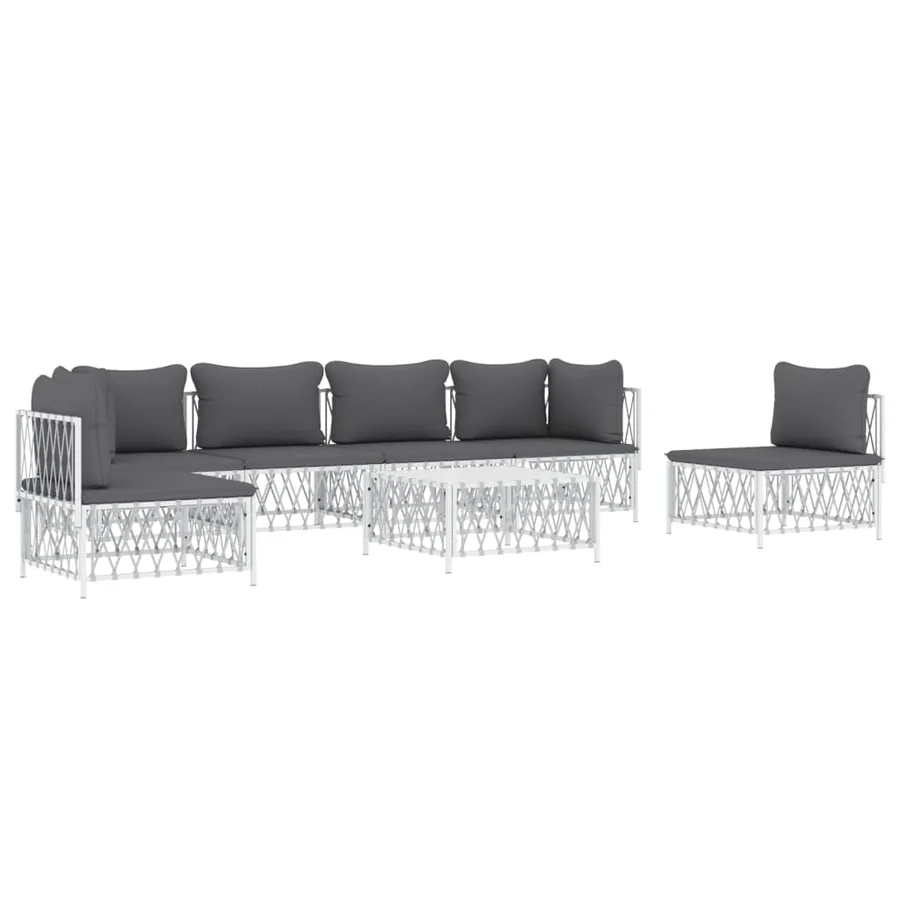 Salon de jardin 7 pcs avec coussins blanc acier - 3