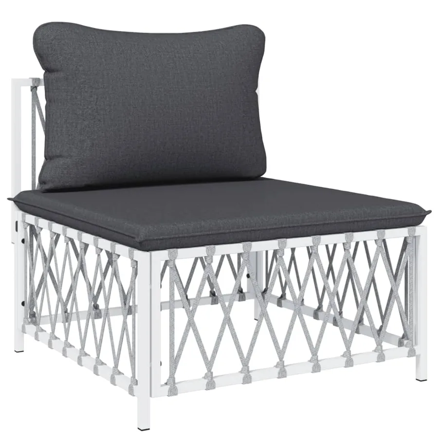Salon de jardin 7 pcs avec coussins blanc acier - 5