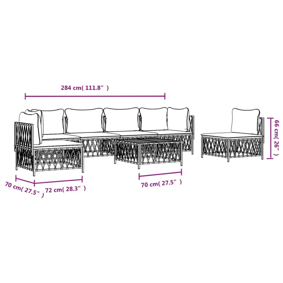 Salon de jardin 7 pcs avec coussins blanc acier - 9