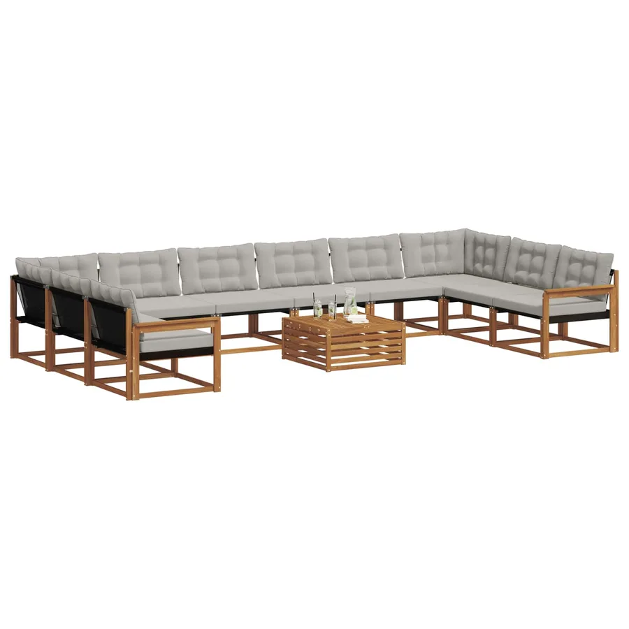 Ensemble de canapés d'extérieur 11 pcs Gris Naturel et Clair - 3