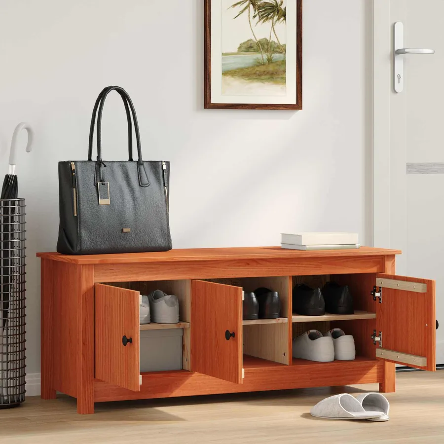 Cabinet à chaussures Brun Ciré 110 x 38 x 45,5 cm Pin massif - 5