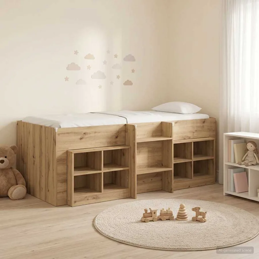 Cadre de lit en loft avec armoire 3 pc Chêne artisanal