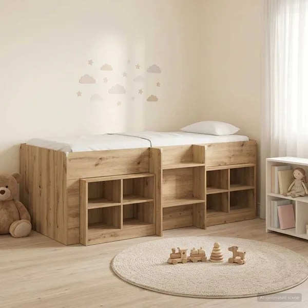 Cadre de lit en loft avec armoire 3 pc Chêne artisanal