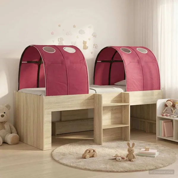 Lit avec Tunnel 3 pc Chêne Sonoma et rouge Bois d'ingénierie