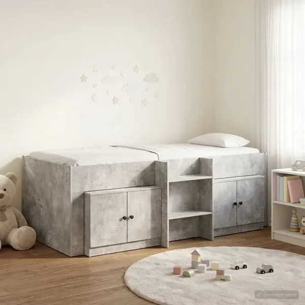Cadre de lit en loft avec armoire avec stockage 3 pc Gris béton