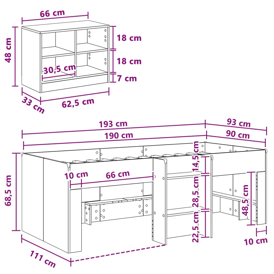 Cadre de lit en loft avec armoire 3 pc Blanc Bois d'ingénierie - 7