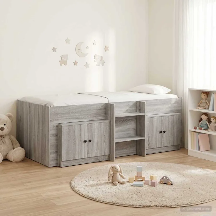 Cadre de lit en loft avec armoire avec porte 3 pc Sonoma gris
