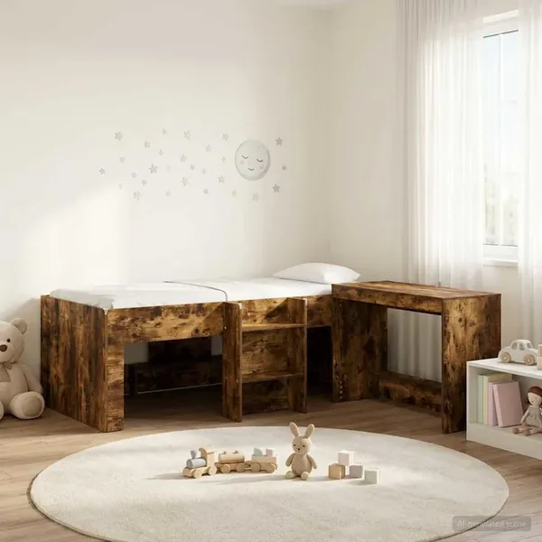 Lit haut pour enfants avec bureau 2 pc Chêne fumé